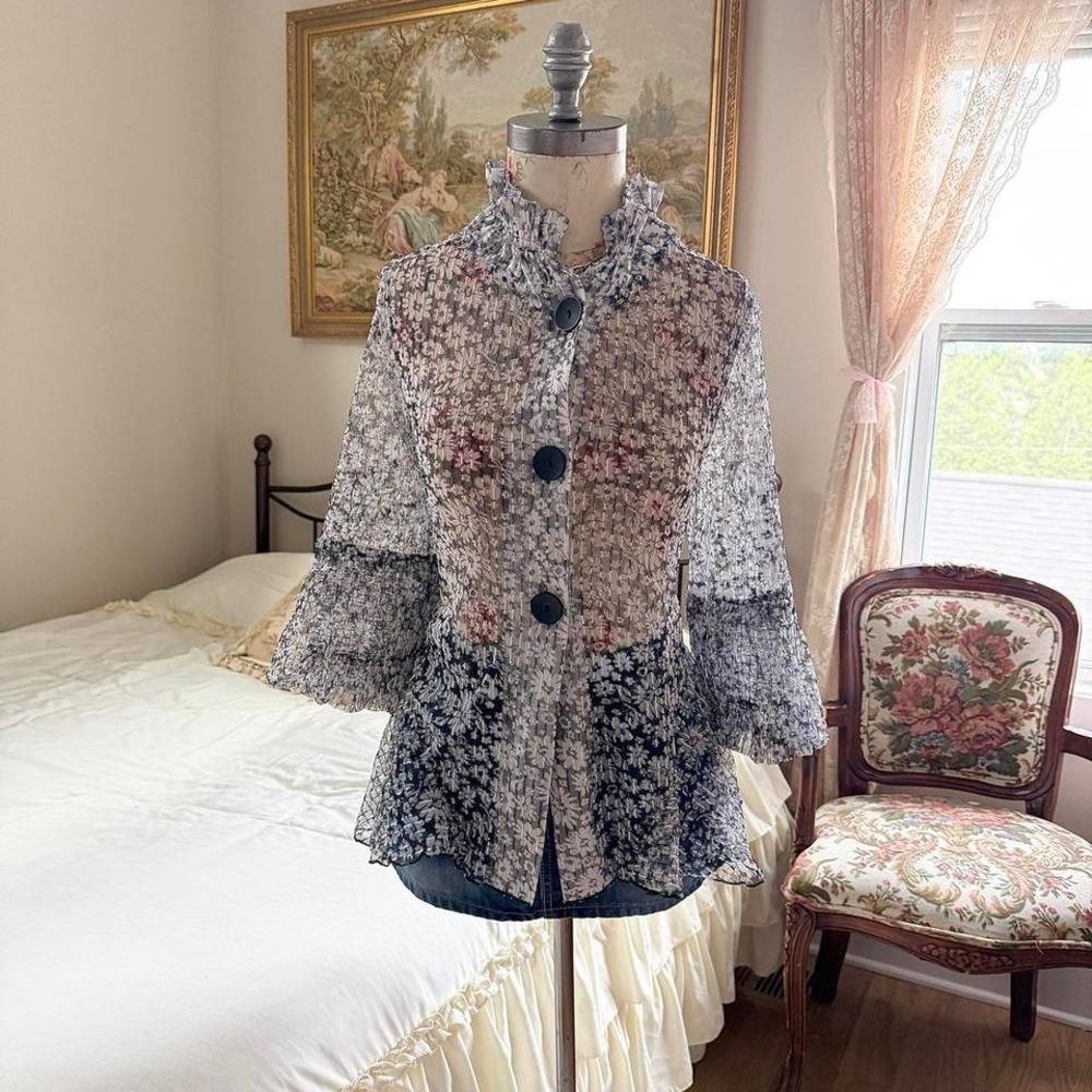 Floral boho sheer Jacket  Y2K Damee large floral crinkle jacket going‎